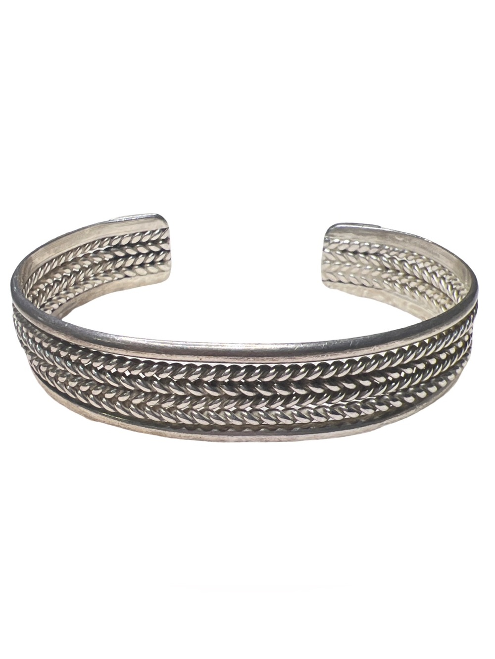 Roger Francisco RVF Navajo Native American Sterling Twist Wire Cuff Bracelet 6"